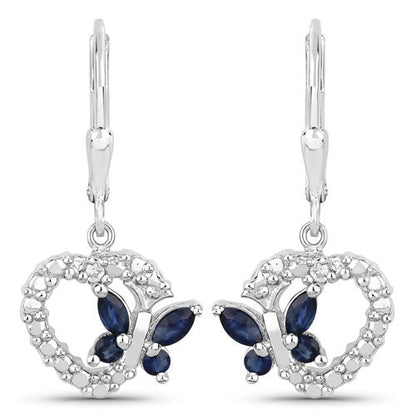 0.57 Carat Genuine Blue Sapphire and Created White Sapphire .925 Sterling Silver Earrings