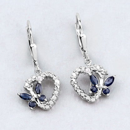 0.57 Carat Genuine Blue Sapphire and Created White Sapphire .925 Sterling Silver Earrings