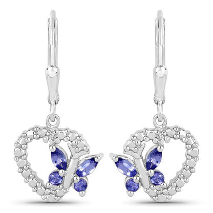 0.50 Carat Genuine Tanzanite and Created White Sapphire .925 Sterling Silver Earrings