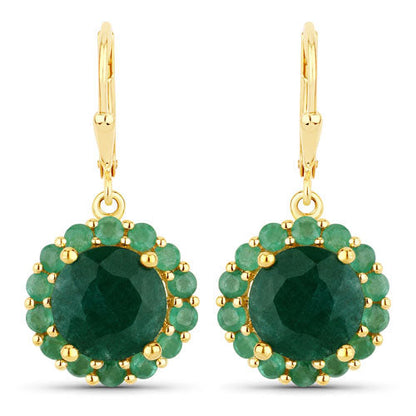 8.54 Carat Dyed Emerald and Emerald .925 Sterling Silver Earrings