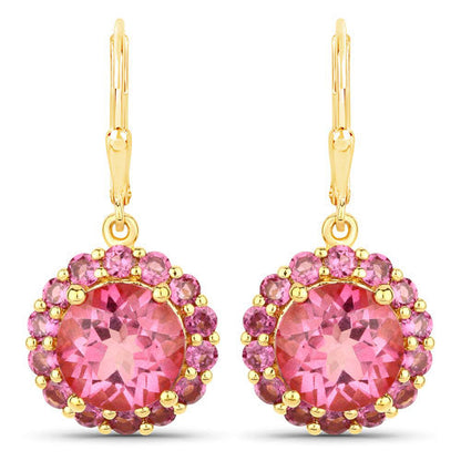 10.74 Carat Genuine Pink Topaz and Rhodolite Garnet .925 Sterling Silver Earrings