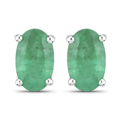 0.38 Carat Genuine Zambian Emerald 10K White Gold Earrings
