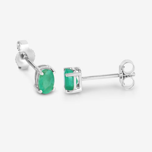 0.38 Carat Genuine Zambian Emerald 10K White Gold Earrings