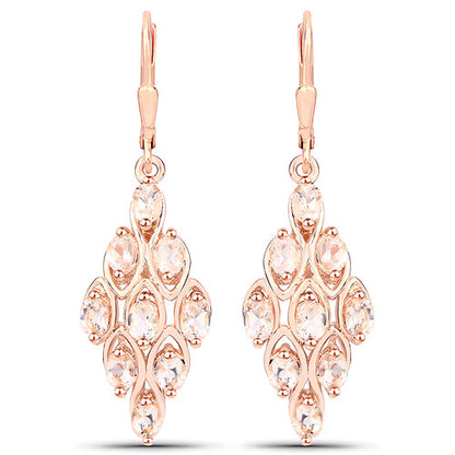 18K Rose Gold Plated 2.70 Carat Genuine Morganite .925 Sterling Silver Earrings