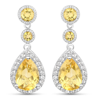 7.06 Carat Genuine Citrine and White Topaz .925 Sterling Silver Earrings