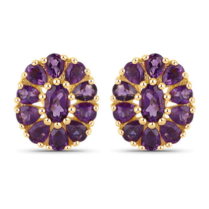 18K Yellow Gold Plated 3.84 Carat Genuine Amethyst .925 Sterling Silver Earrings