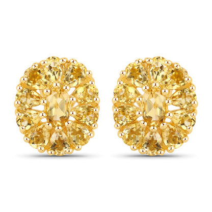 18K Yellow Gold Plated 4.06 Carat Genuine Citrine .925 Sterling Silver Earrings
