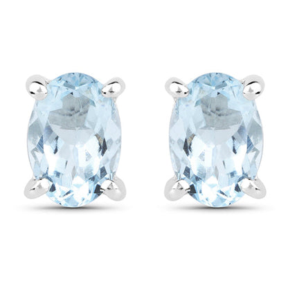 1.20 Carat Genuine Aquamarine .925 Sterling Silver Earrings