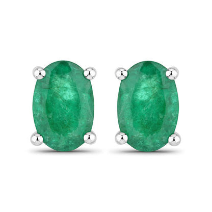 0.88 Carat Genuine Zambian Emerald 10K White Gold Earrings