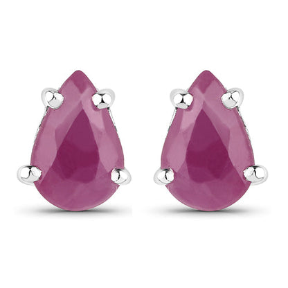 14K White Gold Plated 0.90 Carat Genuine Ruby Sterling Silver Earrings