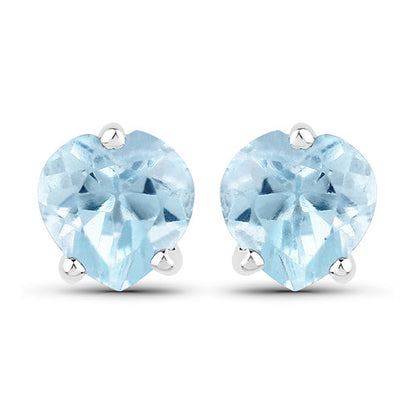 14K White Gold Plated 1.00 Carat Genuine Blue Topaz .925 Sterling Silver Earrings