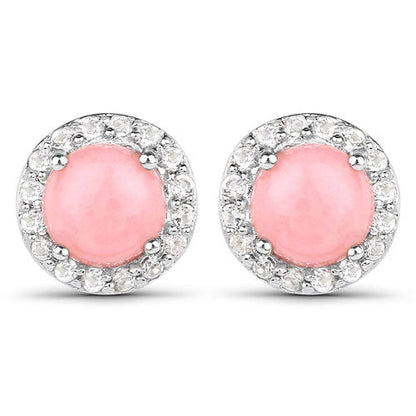 1.36 Carat Genuine Pink Opal and White Topaz .925 Sterling Silver Earrings