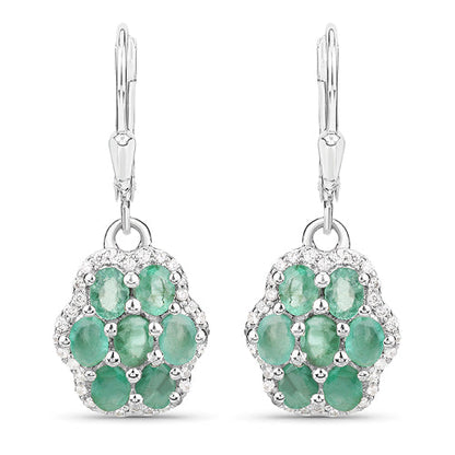 2.48 Carat Genuine Zambian Emerald and White Zircon .925 Sterling Silver Earrings