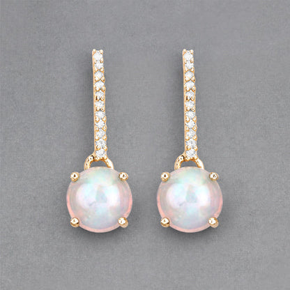 1.06 Carat Genuine Ethiopian Opal and White Diamond 10K Yellow Gold Earrings