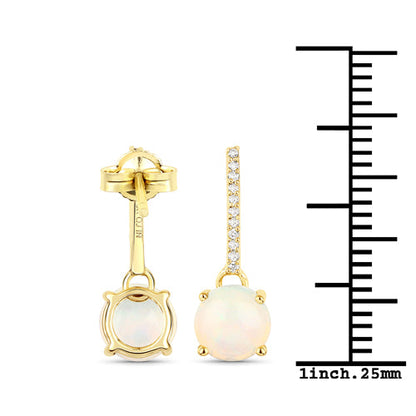 1.06 Carat Genuine Ethiopian Opal and White Diamond 10K Yellow Gold Earrings