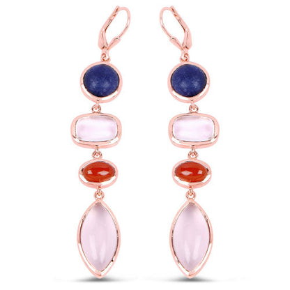 14K Rose Gold Plated 30.55 Carat Genuine Multi Stone .925 Sterling Silver Earrings