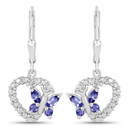 0.50 Carat Genuine Tanzanite and Created White Sapphire .925 Sterling Silver Earrings