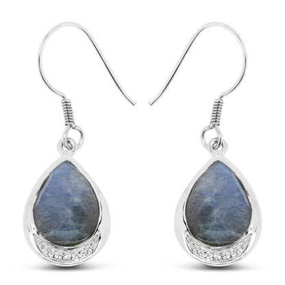 9.13 Carat Genuine Labradorite And White Topaz .925 Sterling Silver Earrings