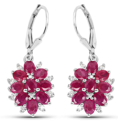 4.30 Carat Genuine Ruby and White Zircon .925 Sterling Silver Earrings