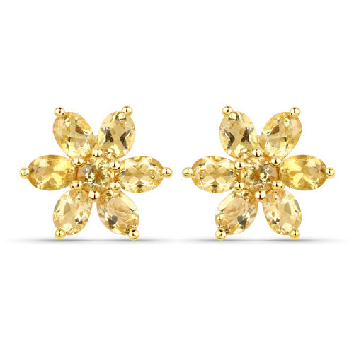 18K Yellow Gold Plated 2.12 Carat Genuine Citrine .925 Sterling Silver Earrings
