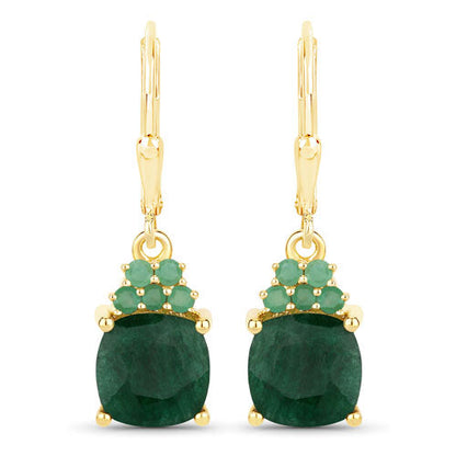 4.50 Carat Dyed Emerald and Emerald .925 Sterling Silver Earrings