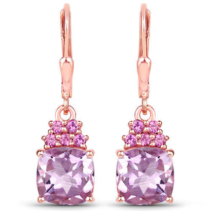 4.90 Carat Genuine Pink Amethyst and Rhodolite .925 Sterling Silver Earrings