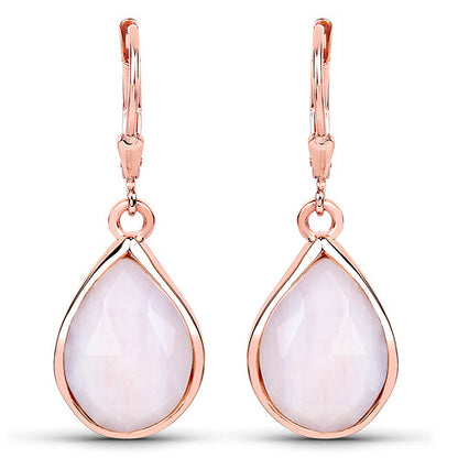 18K Rose Gold Plated 7.60 Carat Genuine Pink Opal .925 Sterling Silver Earrings
