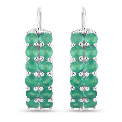 2.40 Carat Genuine Emerald .925 Sterling Silver Earrings