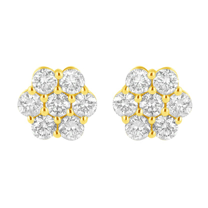 14K Yellow Gold 1/2 Cttw Brilliant Round Cut Diamond Floral Cluster Stud Earrings with Pushbacks (J-K Color, VS2-SI1 Clarity)
