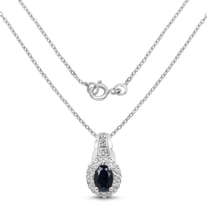 0.98 Carat Genuine Blue Sapphire and White Topaz .925 Sterling Silver Pendant