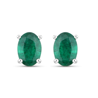 1.44 Carat Genuine Zambian Emerald 14K White Gold Earrings