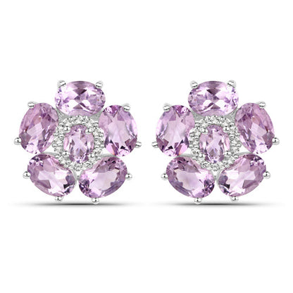 18K White Gold Plated 7.74 Carat Genuine Pink Amethyst and White Topaz .925 Sterling Silver Earrings
