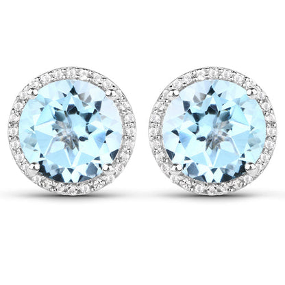 7.78 Carat Genuine Blue Topaz and White Topaz .925 Sterling Silver Earrings