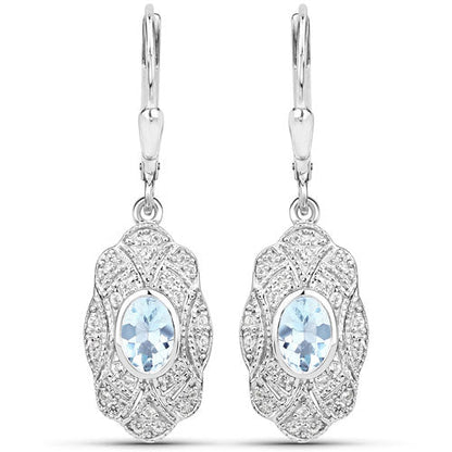 0.96 Carat Genuine Aquamarine and White Topaz .925 Sterling Silver Earrings