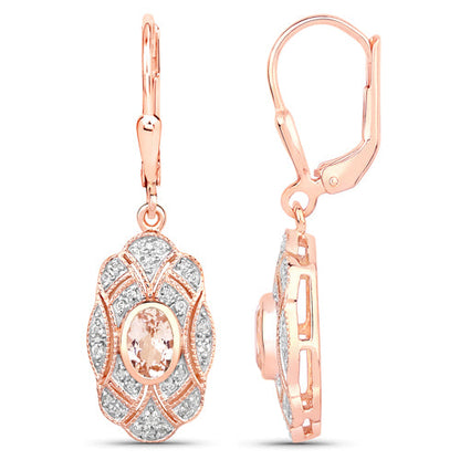 1.04 Carat Genuine Morganite and White Topaz .925 Sterling Silver Earrings