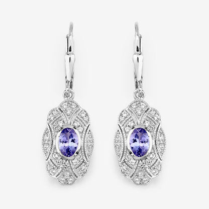 1.12 Carat Genuine Tanzanite and White Topaz .925 Sterling Silver Earrings