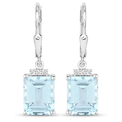 7.91 Carat Genuine Blue Topaz and White Topaz .925 Sterling Silver Earrings