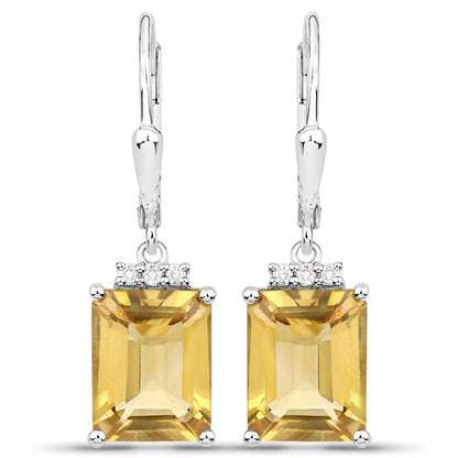 5.63 Carat Genuine Citrine and White Topaz .925 Sterling Silver Earrings