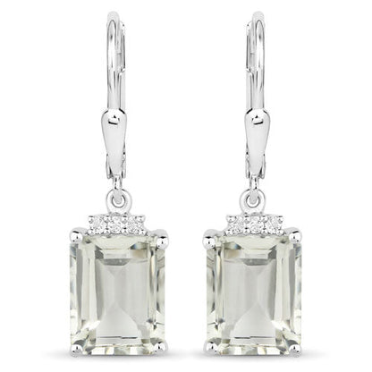 7.23 Carat Genuine Green Amethyst and White Topaz .925 Sterling Silver Earrings