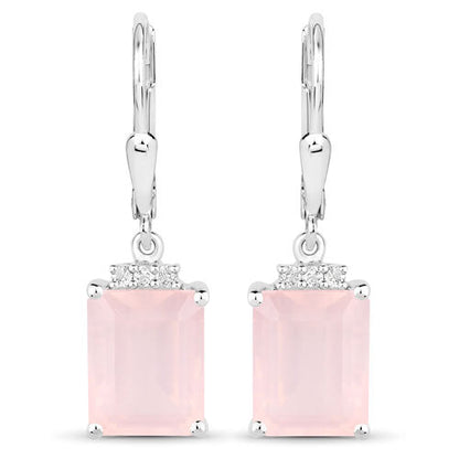 6.23 Carat Genuine Rose Quartz and White Topaz .925 Sterling Silver Earrings