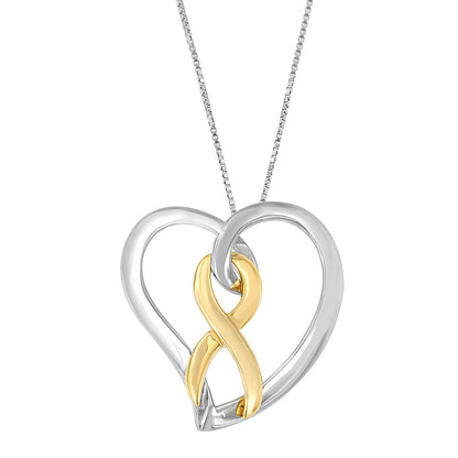14K Gold and Silver Heart Bow Pendant Necklace