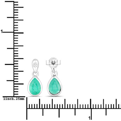 1.35 Carat Genuine Zambian Emerald and White Diamond 10K White Gold Earrings
