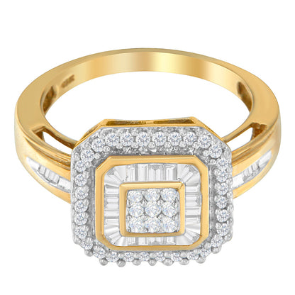 10K Yellow Gold 1/2 Cttw Diamond Square Cluster Cocktail Ring