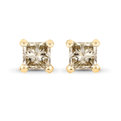 0.31 Carat Genuine Champagne Diamond 14K Yellow Gold Earrings (I1-I2)