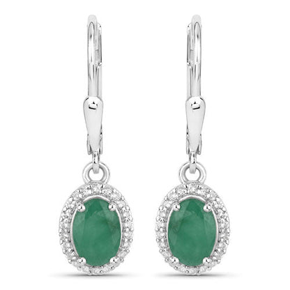 1.72 Carat Genuine Emerald and White Topaz .925 Sterling Silver Earrings