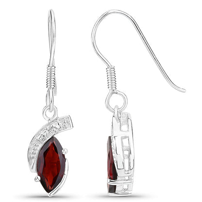 2.41 Carat Genuine Garnet & White Topaz .925 Sterling Silver Earrings