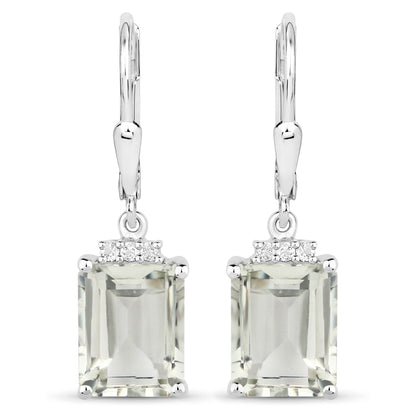 7.23 Carat Genuine Green Amethyst and White Topaz .925 Sterling Silver Earrings