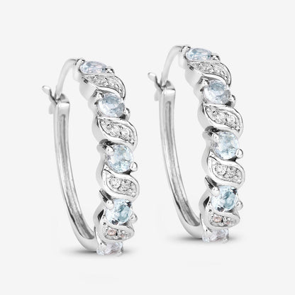 1.08 Carat Genuine Aquamarine and White Topaz .925 Sterling Silver Earrings