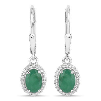 1.72 Carat Genuine Emerald and White Topaz .925 Sterling Silver Earrings