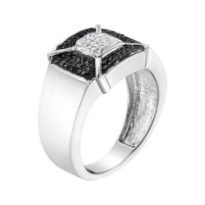 .925 Sterling Silver 3/8 Cttw Composite Enhanced Black and White Diamond Men's Band Ring (H-I, I2-I3) - Size 10